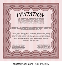 Red Vintage invitation. With guilloche pattern. Vector illustration. Lovely design. 