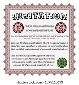 Red Vintage invitation. With guilloche pattern. Excellent design. Customizable, Easy to edit and change colors. 