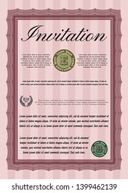 Red Vintage invitation. With guilloche pattern. Elegant design. Customizable, Easy to edit and change colors. 
