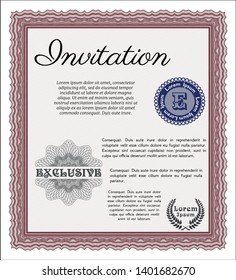 Red Vintage invitation. With guilloche pattern. Elegant design. Detailed. 