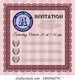 Red Vintage invitation. With guilloche pattern and background. Vector illustration. Perfect design. 