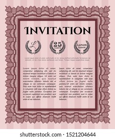 Red Vintage invitation. With guilloche pattern and background. Modern design. Customizable, Easy to edit and change colors. 