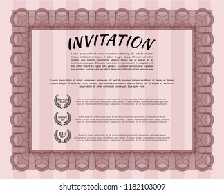 Red Vintage invitation. With linear background. Customizable, Easy to edit and change colors. Money Pattern. 