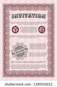 Red Vintage invitation. With linear background. Modern design. Detailed. 