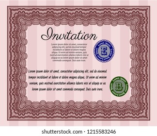 Red Vintage invitation. Lovely design. Customizable, Easy to edit and change colors. Complex background. 