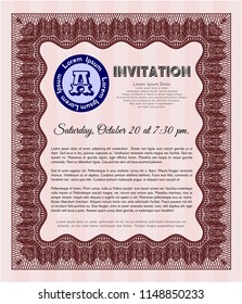 Red Vintage invitation. Modern design. With complex linear background. Customizable, Easy to edit and change colors. 