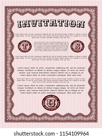 Red Vintage invitation. Modern design. With complex linear background. Customizable, Easy to edit and change colors. 