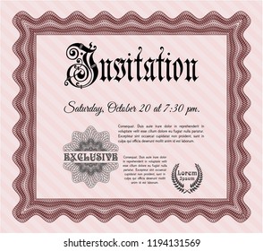 Red Vintage invitation. Modern design. With great quality guilloche pattern. Detailed. 