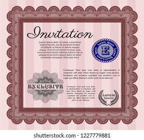 Red Vintage invitation. Modern design. Vector illustration. With great quality guilloche pattern. 