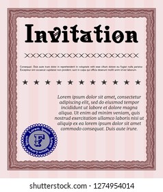 Red Vintage invitation. Modern design. Complex background. Customizable, Easy to edit and change colors. 