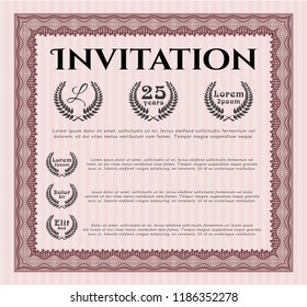 Red Vintage invitation. Money design. Detailed. With complex linear background. 