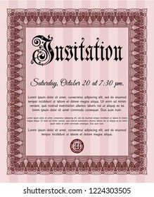 Red Vintage invitation. Money design. With great quality guilloche pattern. Vector illustration. 