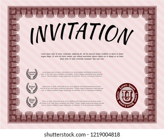Red Vintage invitation. Money Pattern. Printer friendly. Detailed. 