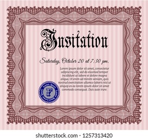 Red Vintage invitation. Money Pattern design. With background. Customizable, Easy to edit and change colors. 