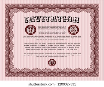 Red Vintage invitation. Money style design. With complex background. Detailed. 