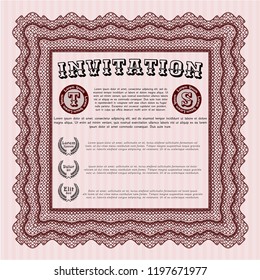 Red Vintage invitation. Nice design. Vector illustration. With great quality guilloche pattern. 