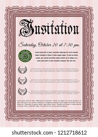 Red Vintage invitation. Nice design. With great quality guilloche pattern. Detailed. 