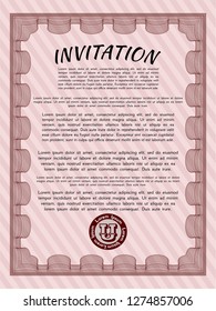 Red Vintage invitation. Nice design. Detailed. With guilloche pattern and background. 