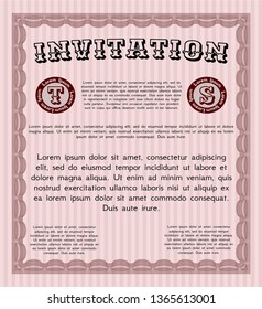 Red Vintage invitation. Nice design. Detailed. Complex background. 