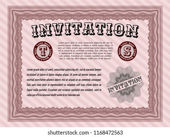 Red Vintage invitation. Perfect design. Detailed. With great quality guilloche pattern. 