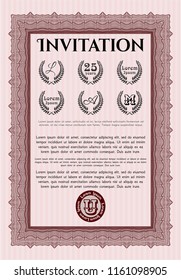Red Vintage invitation. Printer friendly. Vector illustration. Money design. 