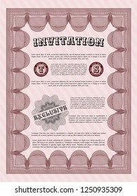 Red Vintage invitation. Retro design. Vector illustration. Complex background. 
