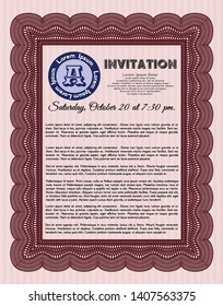Red Vintage invitation. Retro design. Complex background. Customizable, Easy to edit and change colors. 