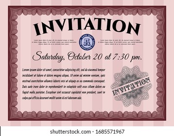 Red Vintage invitation. Retro design. With quality background. Customizable, Easy to edit and change colors. 
