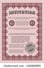 Red Vintage invitation. Sophisticated design. With background. Vector illustration. 
