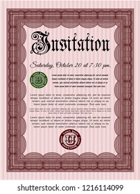 Red Vintage invitation. Superior design. With guilloche pattern. Customizable, Easy to edit and change colors. 
