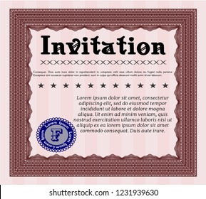 Red Vintage invitation template. Artistry design. Printer friendly. Customizable, Easy to edit and change colors. 