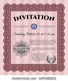 Red Vintage invitation template. Artistry design. Detailed. Complex background. 