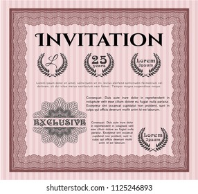 Red Vintage invitation template. With background. Detailed. Money design. 