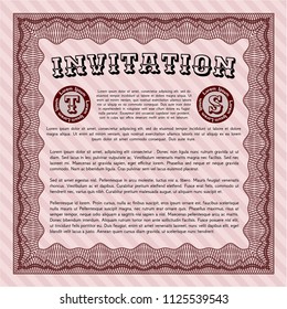 Red Vintage invitation template. With background. Sophisticated design. Detailed. 