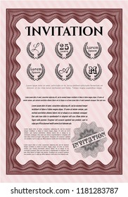 Red Vintage invitation template. With background. Perfect design. Vector illustration. 