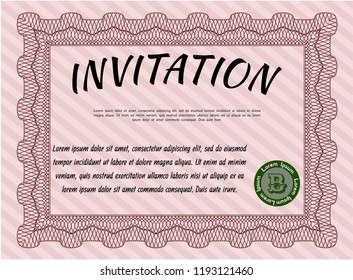 Red Vintage invitation template. With background. Money style design. Vector illustration. 