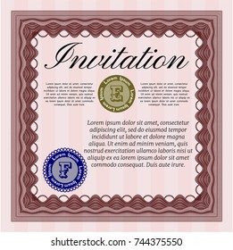 Red Vintage invitation template. Beauty design. Detailed. With linear background. 