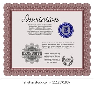  Red Vintage invitation template. With complex background. Vector illustration. Modern design. 