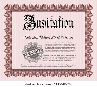 Red Vintage invitation template. With complex background. Money design. Detailed. 