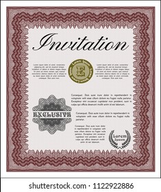 Red Vintage invitation template. With complex background. Sophisticated design. Detailed. 