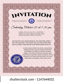 Red Vintage invitation template. Complex background. Money style design. Customizable, Easy to edit and change colors. 