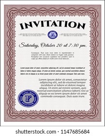 Red Vintage invitation template. With complex background. Detailed. Money Pattern design. 