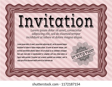 Red Vintage invitation template. With complex linear background. Detailed. Money design. 