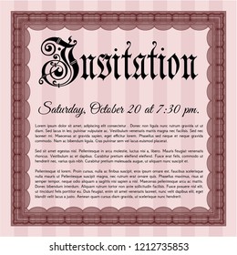 Red Vintage invitation template. With complex background. Money Pattern design. Detailed. 