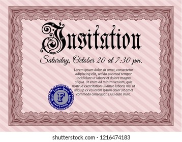 Red Vintage invitation template. Complex background. Excellent design. Vector illustration. 