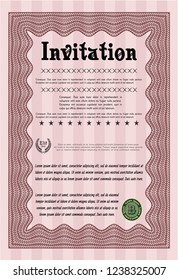 Red Vintage invitation template. Complex background. Detailed. Cordial design. 