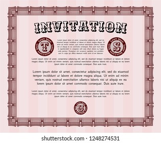 Red Vintage invitation template. With complex linear background. Elegant design. Detailed. 