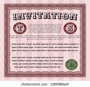 Red Vintage invitation template. With complex background. Money Pattern design. Detailed. 