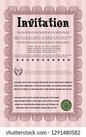 Red Vintage invitation template. With complex background. Customizable, Easy to edit and change colors. Artistry design. 