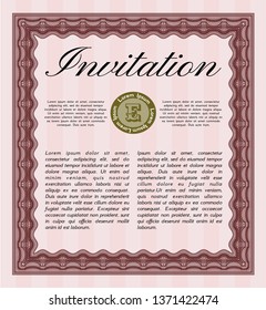 Red Vintage invitation template. With complex background. Superior design. Detailed. 